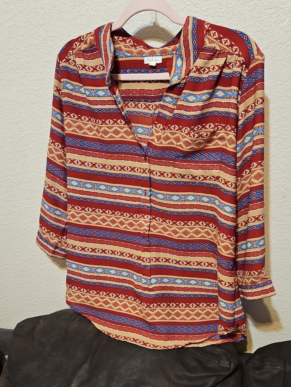 Antilia Femme Rust Multi-Stripe Button Down Shirt